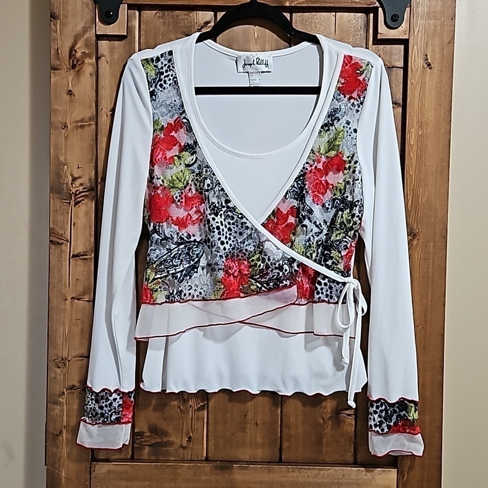 Joseph Ribkoff Floral Lace Sheer Overlay Top Sz 10
